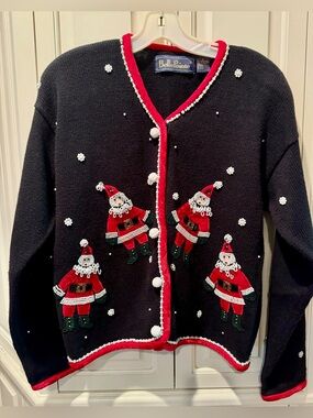 Women’s BellePointe Beaded Santa Embellished Cardigan Sweater - Size Small